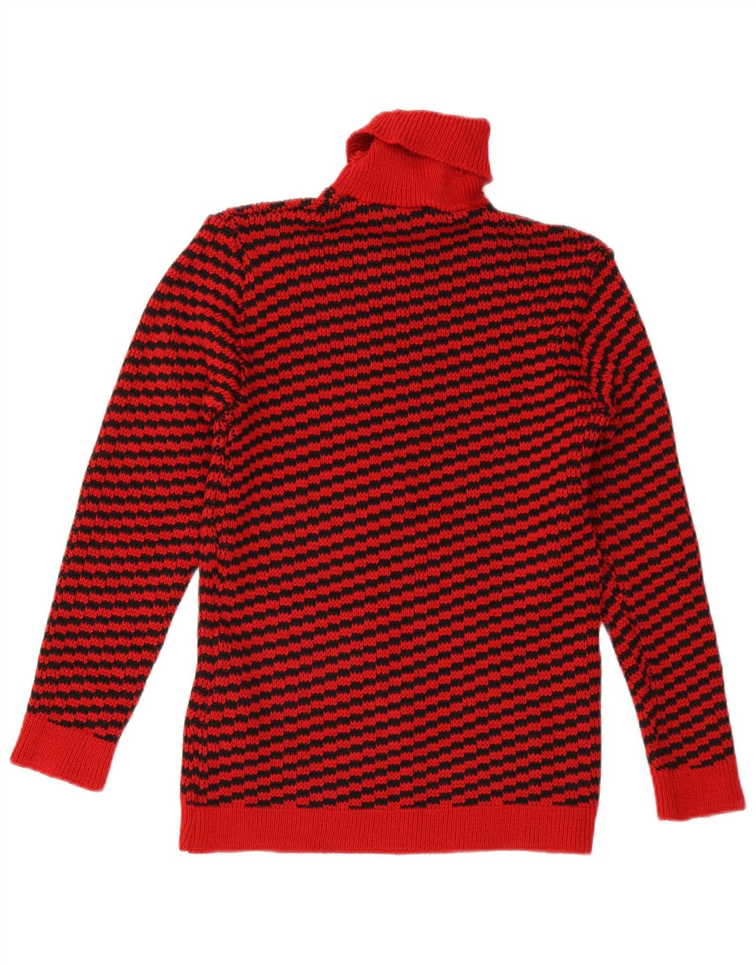 Maglione maglione vintage da donna con collo alto UK 12 Acrilico a strisce rosse medie