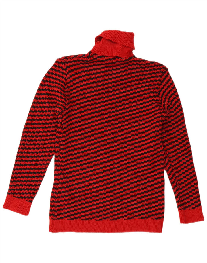 Maglione maglione vintage da donna con collo alto UK 12 Acrilico a strisce rosse medie