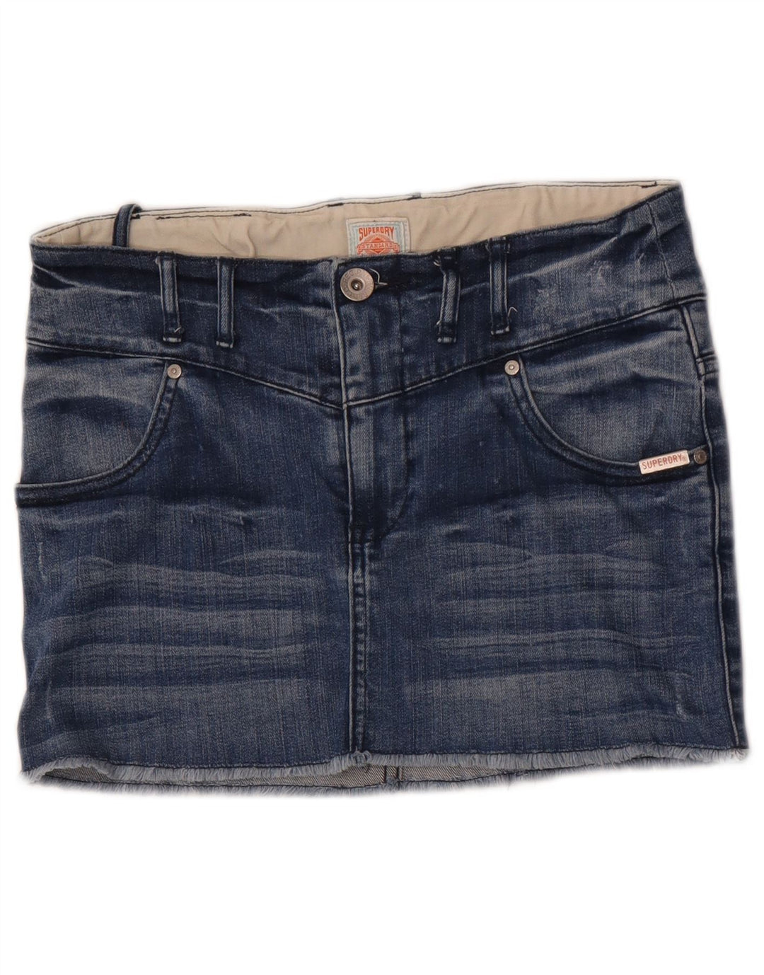Mini gonna di jeans da donna Superdry W28 in cotone blu medio
