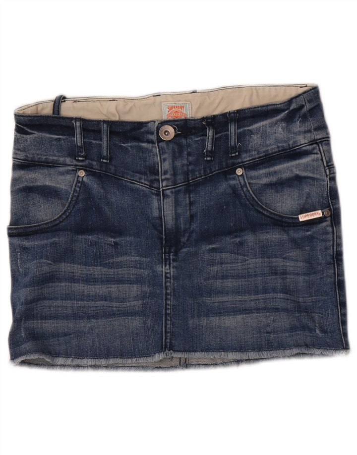 Mini gonna di jeans da donna Superdry W28 in cotone blu medio