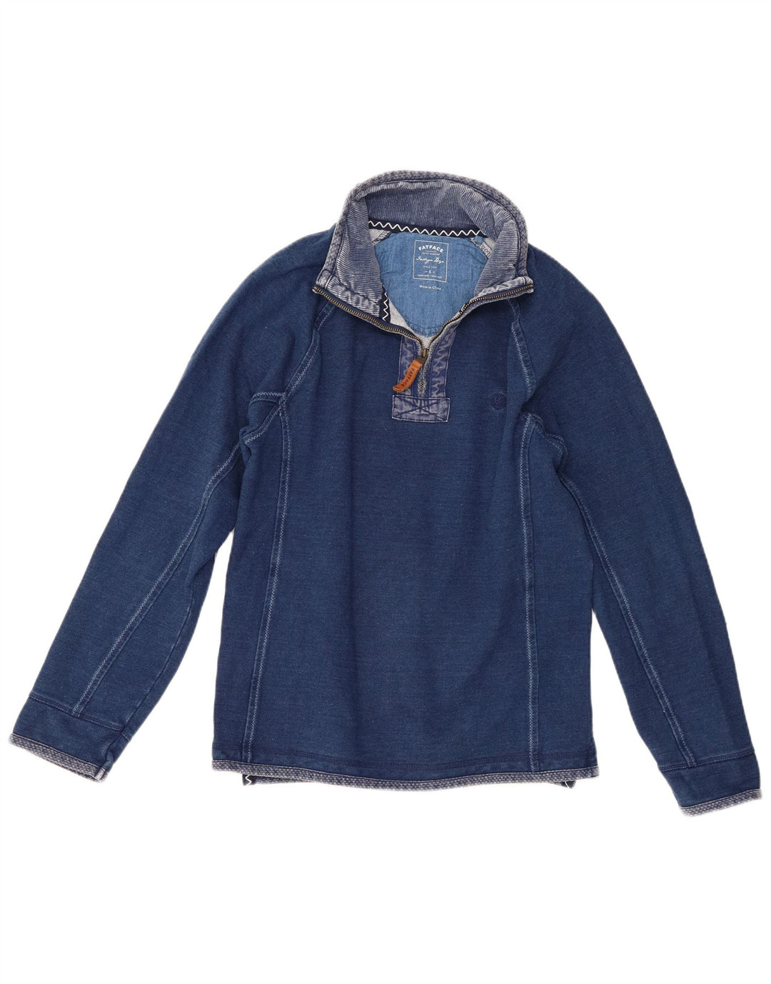 Felpa da uomo con collo con zip indaco Fat Face, maglione piccolo in cotone blu