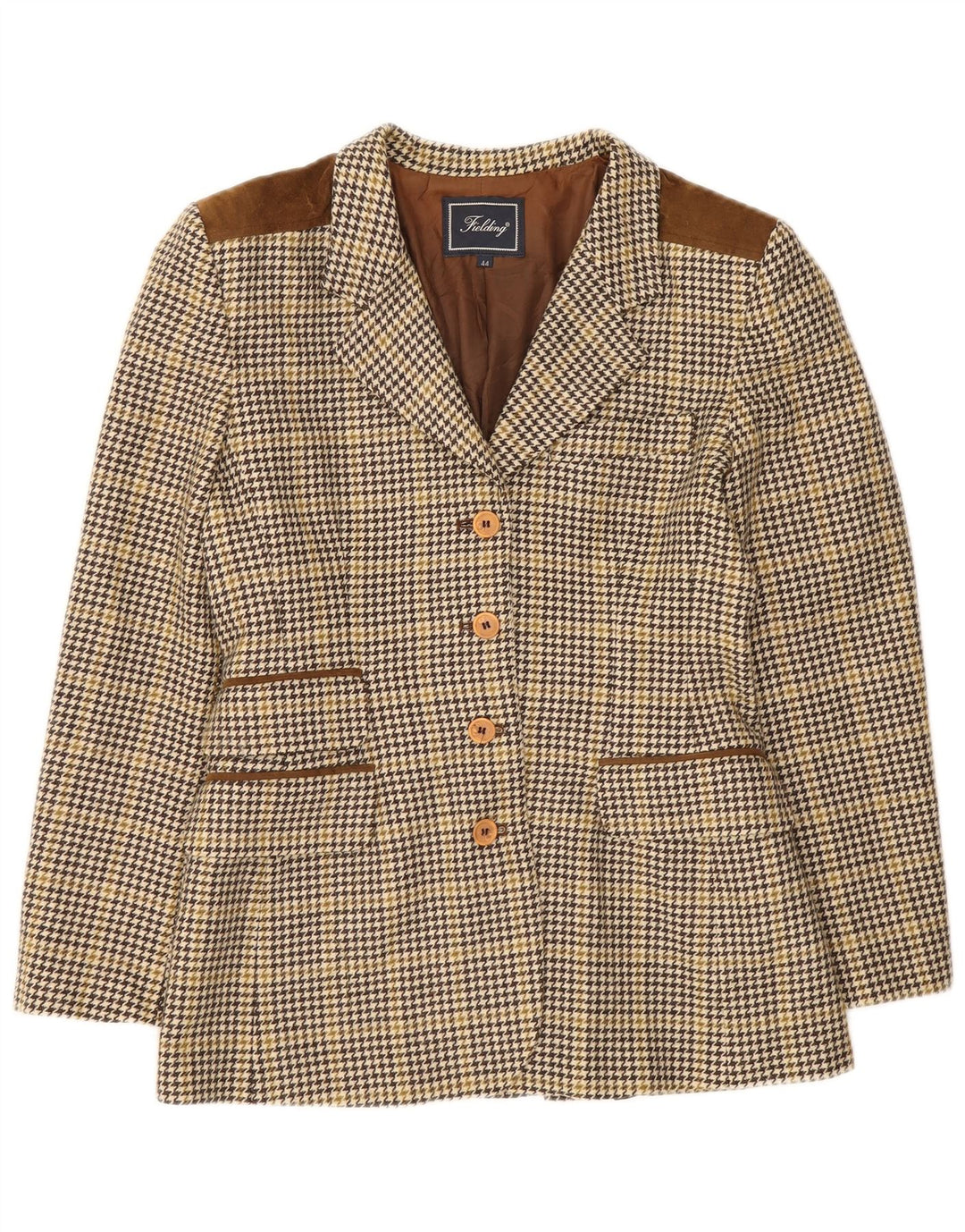 Giacca blazer vintage da donna a 4 bottoni IT 44 lana pied de poule marrone medio