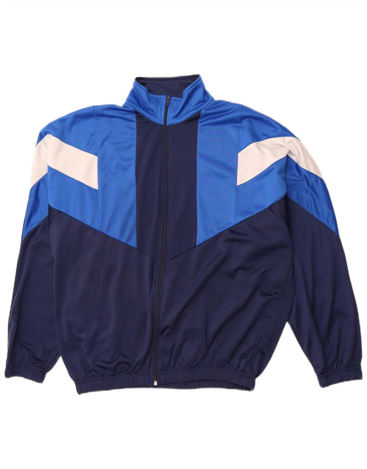 VINTAGE Mens Tracksuit Top Jacket XL Navy Blue Colourblock