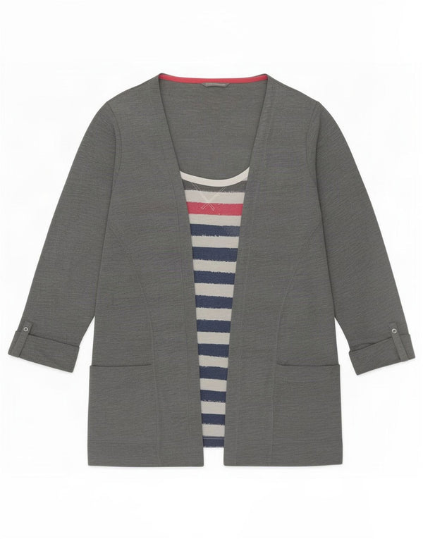 Marks & Spencer Top da donna manica 3/4 UK 14 Poliestere a righe grigio medio