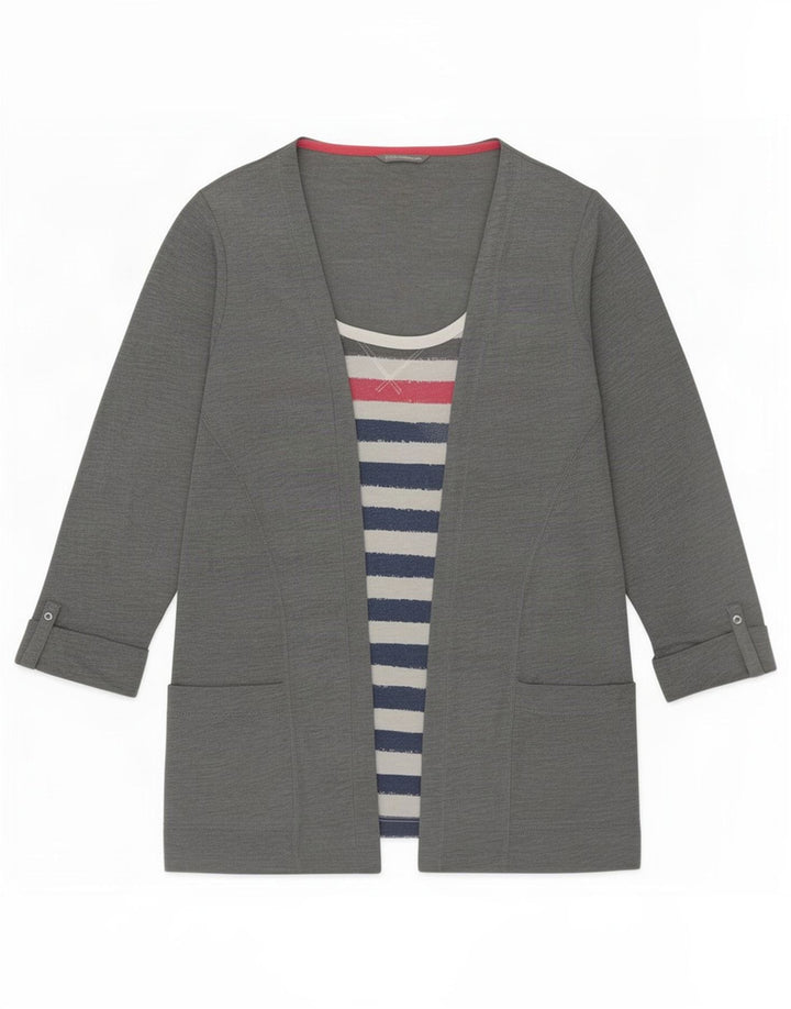 Marks & Spencer Top da donna manica 3/4 UK 14 Poliestere a righe grigio medio