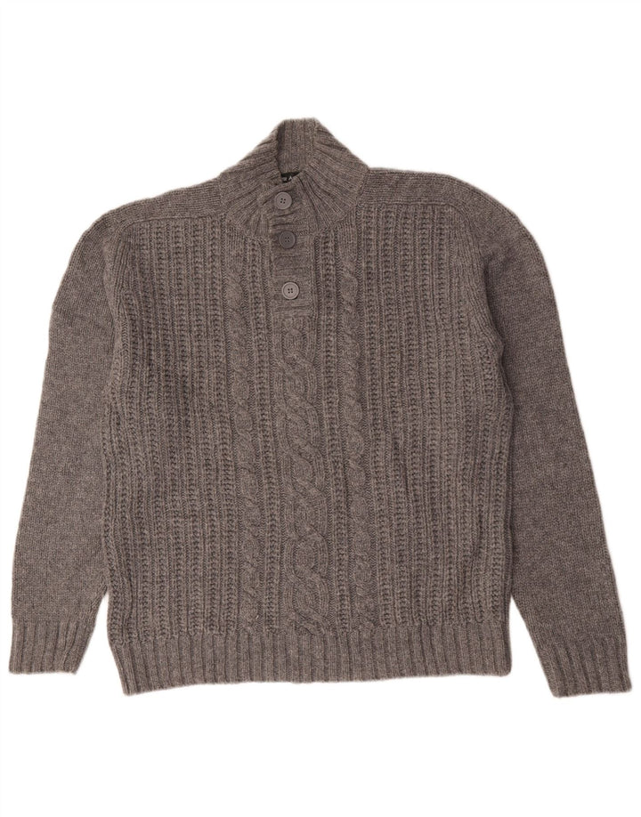 Maglione da uomo Marks & Spencer con bottone autografo e collo grande grigio