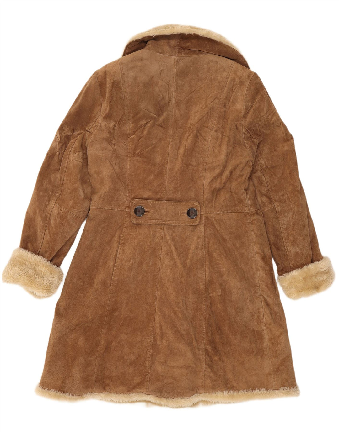 Cappotto in shearling doppio petto da donna Camaieu UK 14 Grande pelle beige