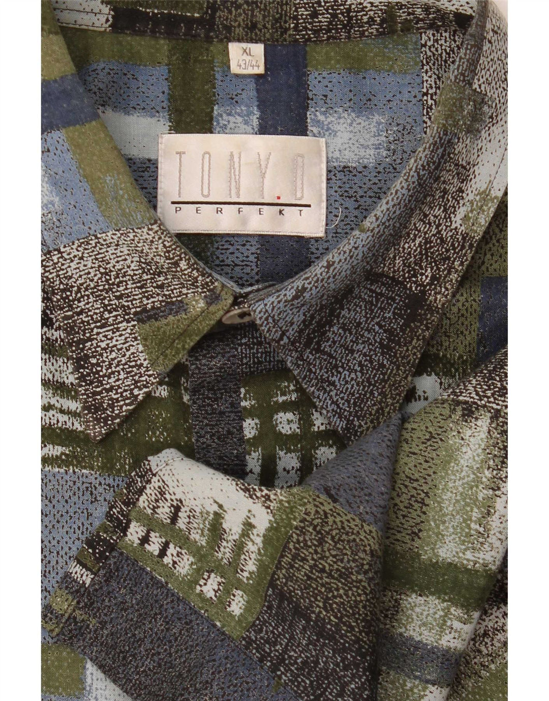 Camicia vintage da uomo a maniche corte XL verde patchwork