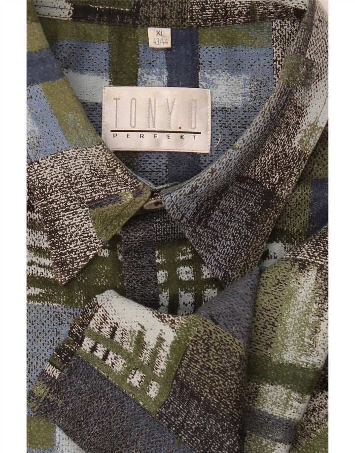 Camicia vintage da uomo a maniche corte XL verde patchwork