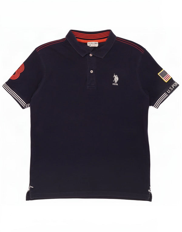 Polo Assn. Polo da rugby da uomo con grafica elasticizzata, grande, blu navy