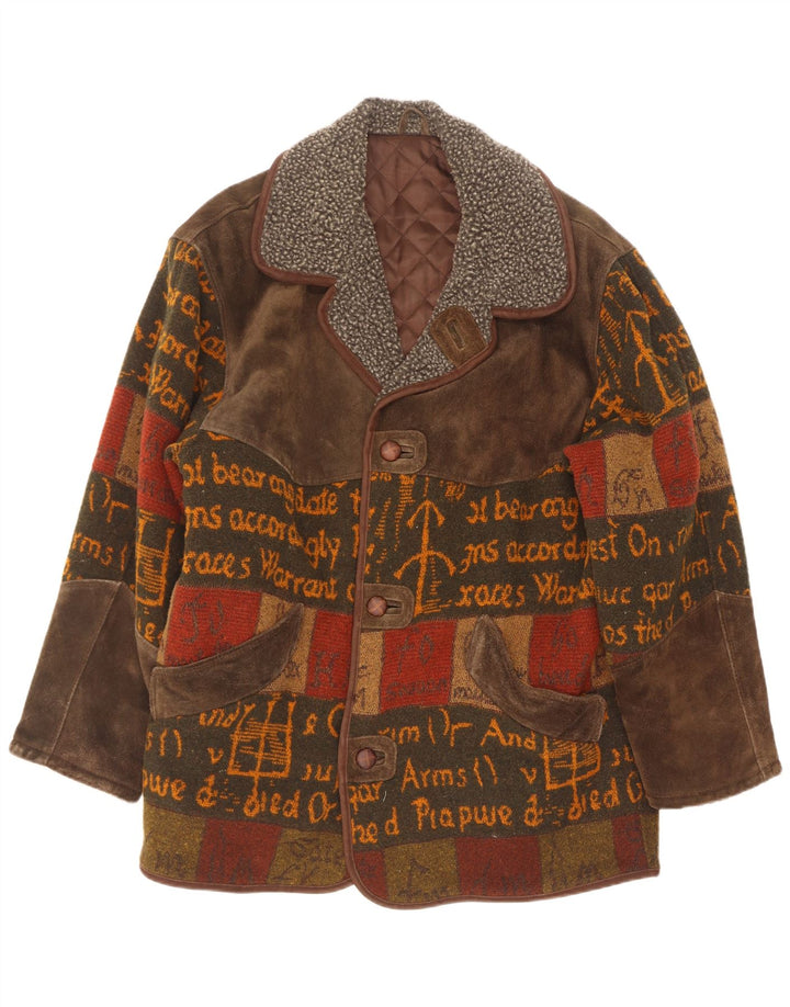 C&A Cappotto ampio in pelle scamosciata da uomo UK 38 Pelle patchwork marrone medio