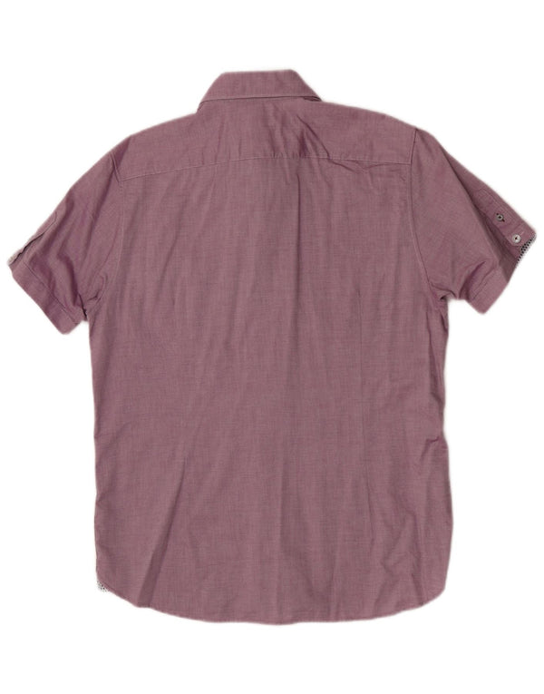 Ted Baker Camicia a maniche corte da uomo Taglia 4 Grande Cotone geometrico bordeaux