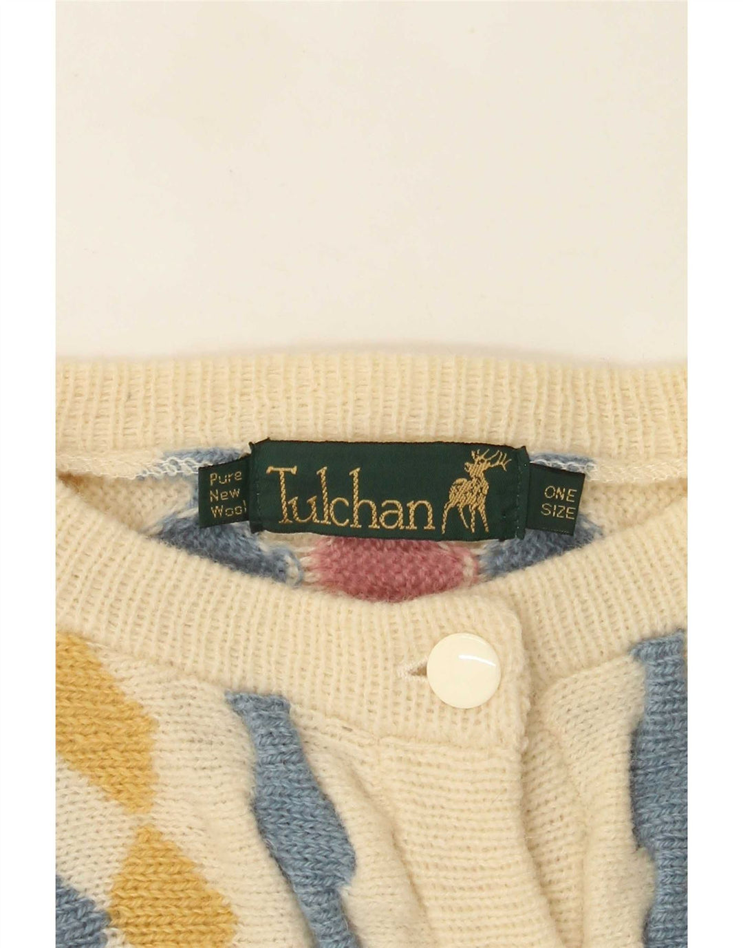 Maglione cardigan da donna Tulchan Taglia unica Lana vergine Beige Argyle/Diamond