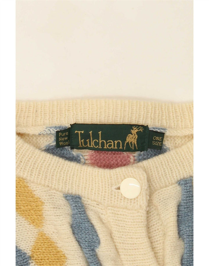 Maglione cardigan da donna Tulchan Taglia unica Lana vergine Beige Argyle/Diamond
