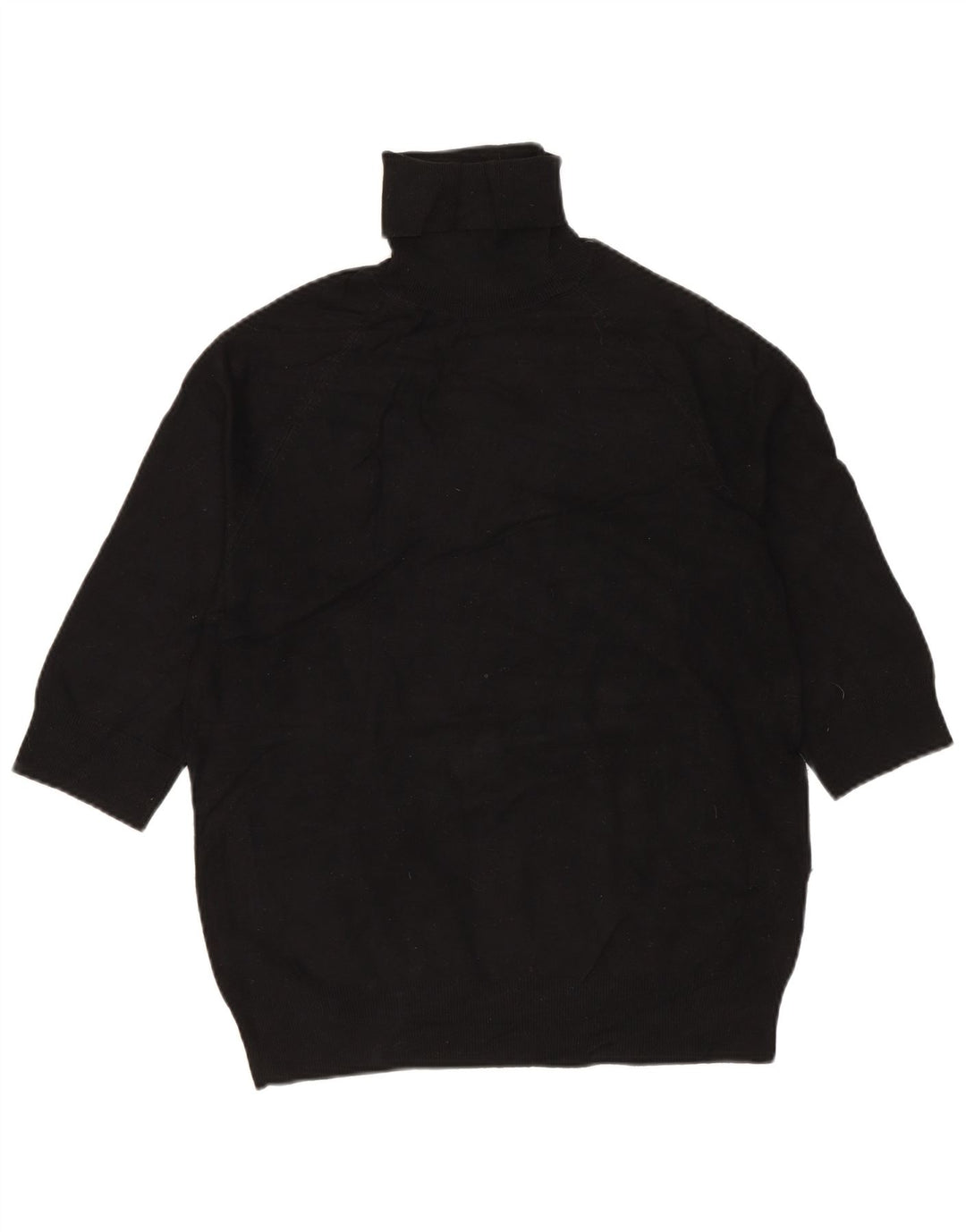 ZARA Maglione da Donna con Collo Alto e Maniche a 3/4 UK 12 Viscosa Nera Media