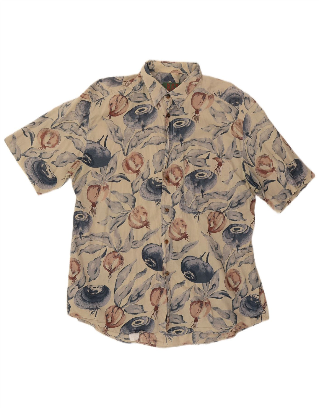 Camicia a maniche corte vintage da uomo con motivo astratto, grande in cotone beige