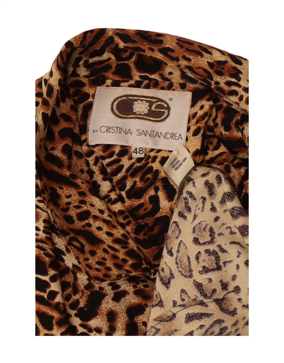 Giacca blazer vintage da donna a 2 bottoni IT 48 XL viscosa stampa animalier marrone