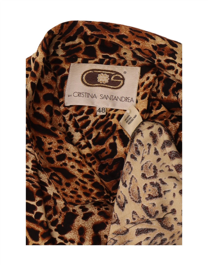 Giacca blazer vintage da donna a 2 bottoni IT 48 XL viscosa stampa animalier marrone