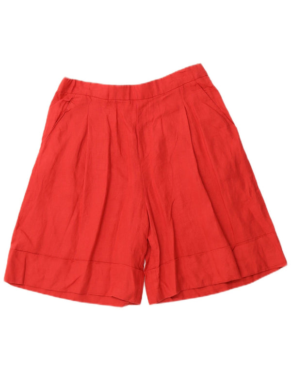 BENETTON Pantaloncini casual a vita alta a gamba larga da donna medi W30 Lino rosso