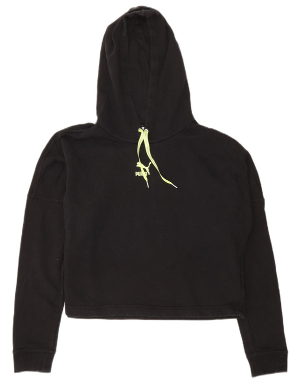 Felpa con cappuccio corta da donna Puma UK 16 grande cotone nero