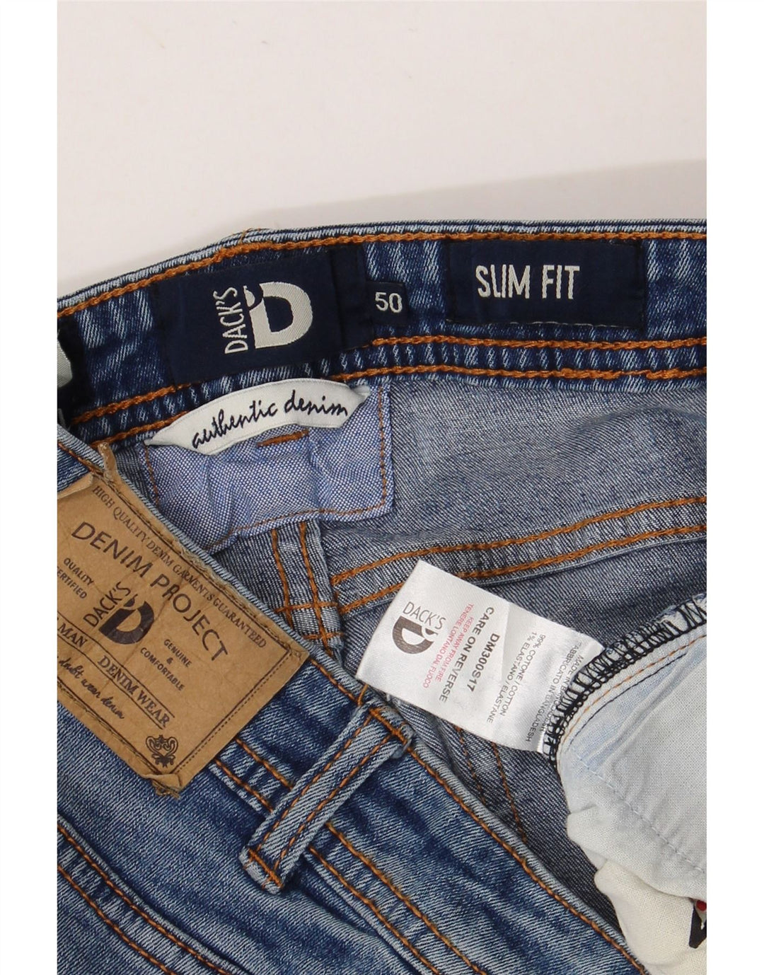 Jeans slim da uomo DACK'S IT 50 Large W34 L31 Blu Cotone