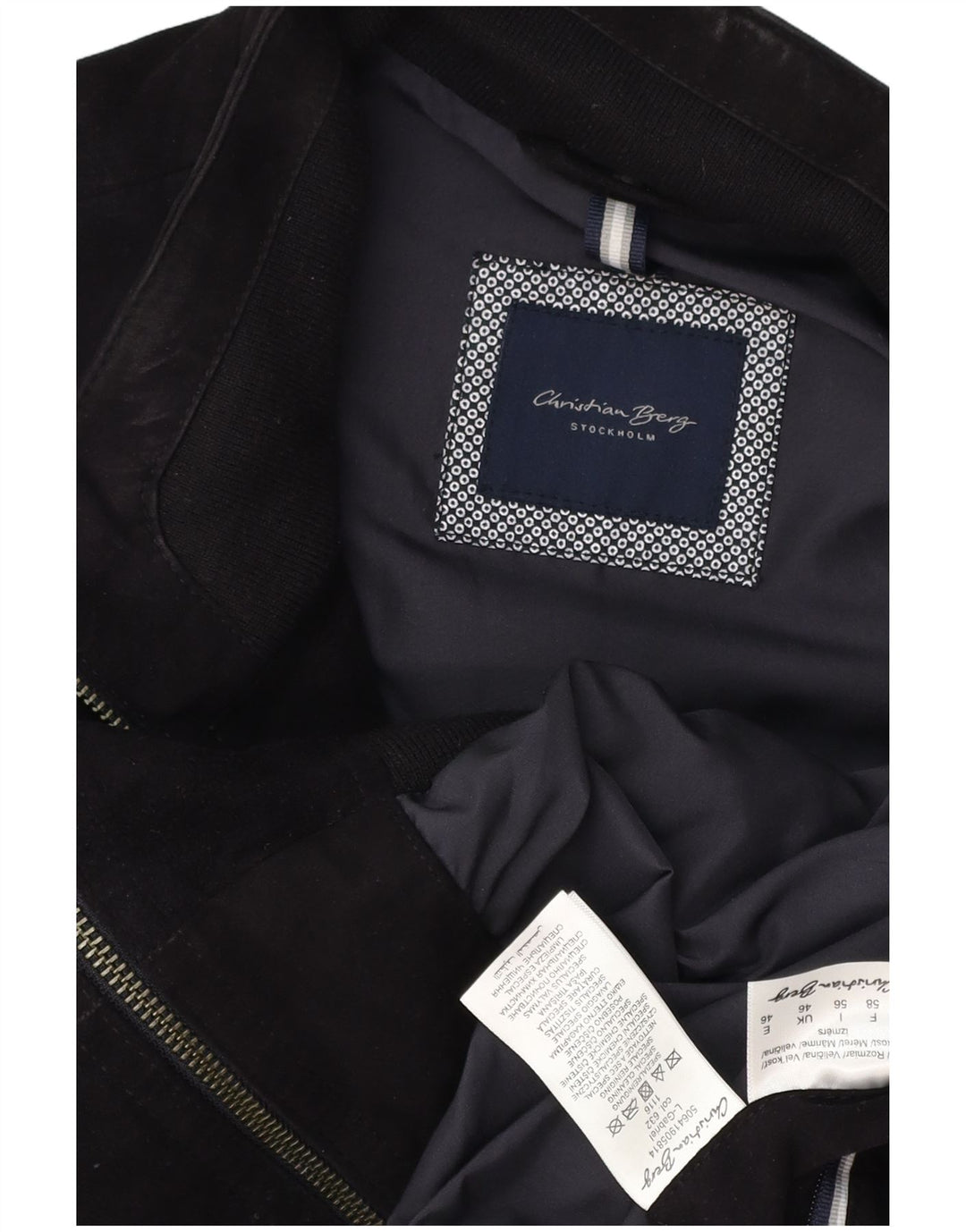 Christian Berg Giacca bomber da uomo in pelle scamosciata UK 46 3XL Pelle blu navy