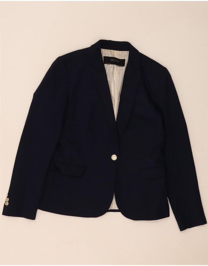 Giacca blazer da donna a 1 bottone Zara UK 12 poliestere blu navy medio