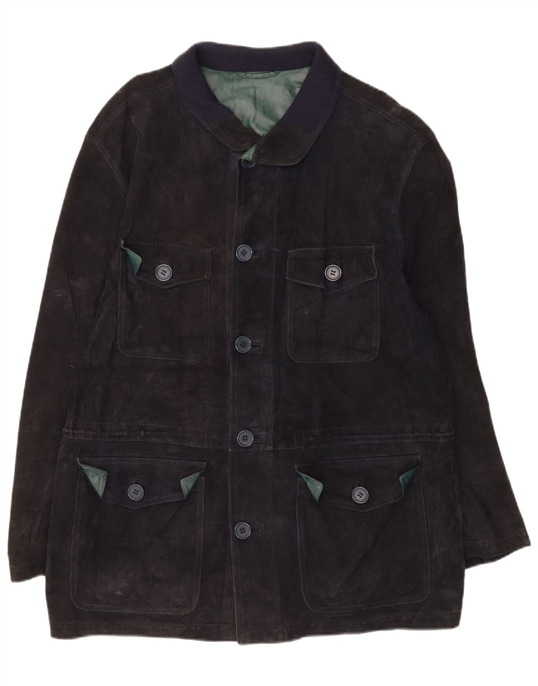 Giacca vintage in pelle scamosciata da uomo IT 50 grande in pelle blu navy