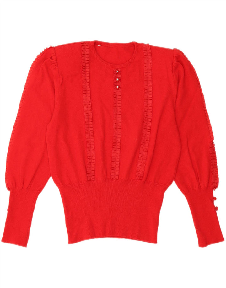 Maglione maglione girocollo da donna vintage UK 14 lana rossa media