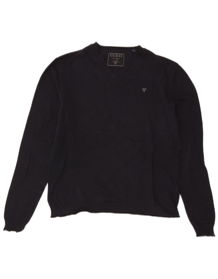 Guess Maglione da donna oversize con scollo a V UK 6 XS Cotone blu navy