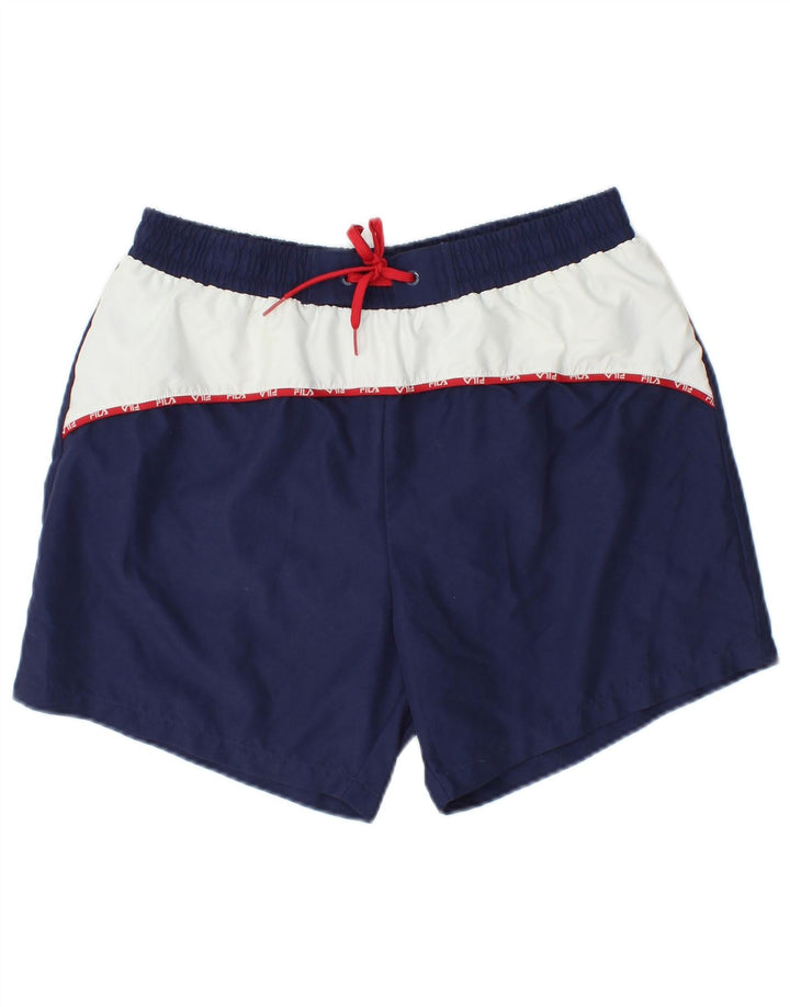 Pantaloncini da bagno da uomo Fila Small blu navy in poliestere color block