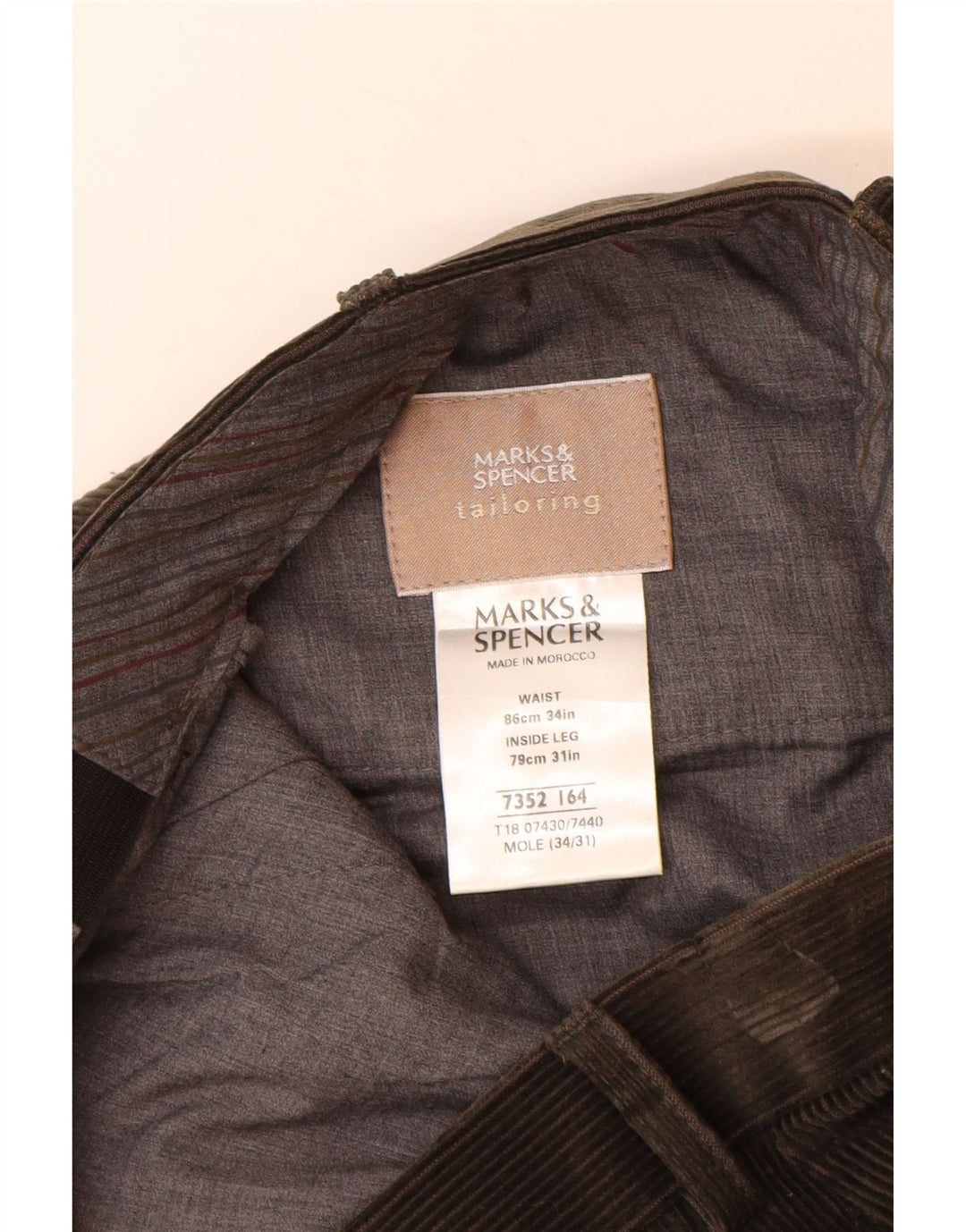 MARKS & SPENCER Pantaloni dritti da uomo in velluto a coste W34 L31 cotone marrone