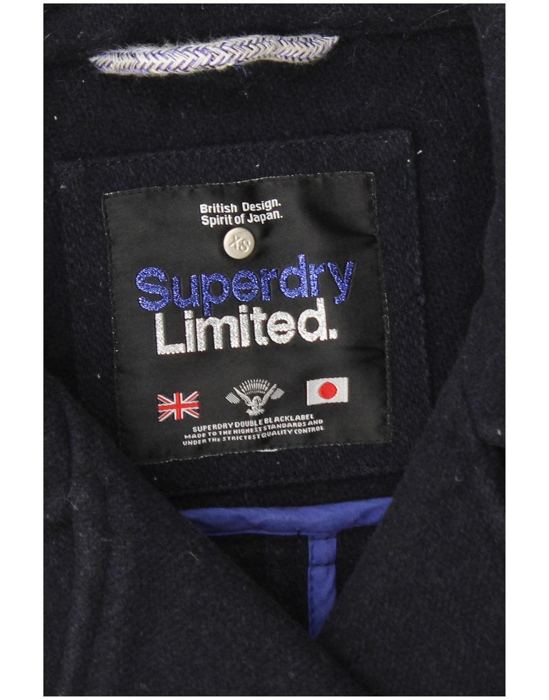 Cappotto doppiopetto da donna Superdry UK 6 XS lana blu navy