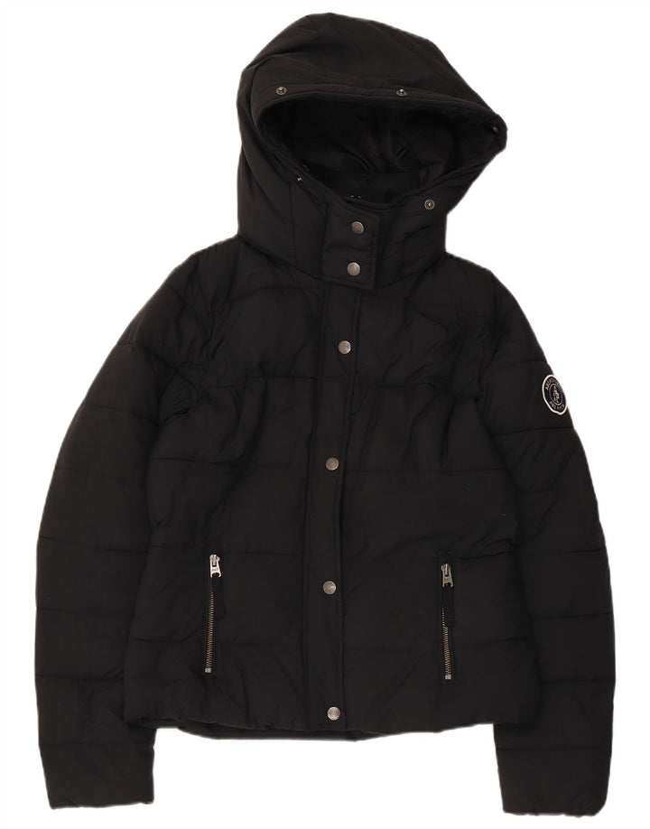 Giacca imbottita con cappuccio da donna Abercrombie & Fitch UK 10 piccola in poliestere nero
