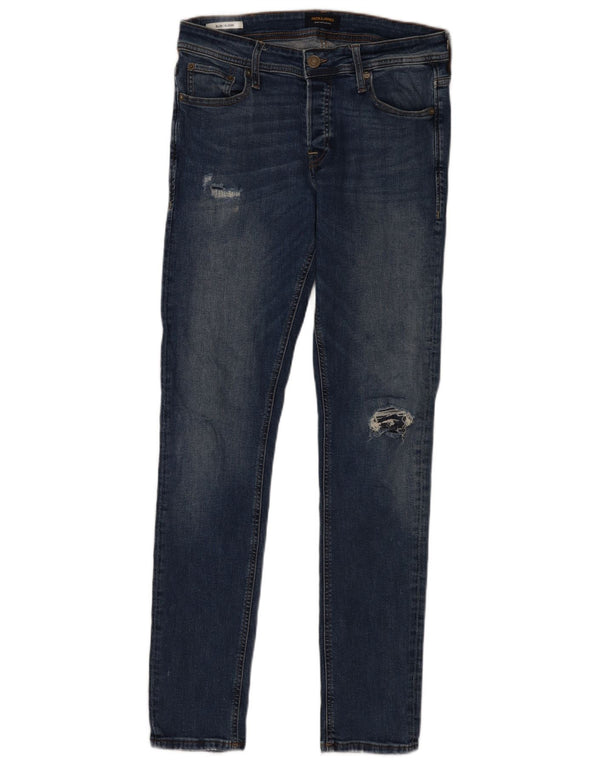 Jack & Jones Mens GLENN Distressed Slim Jeans W31 L34 Blue Cotton