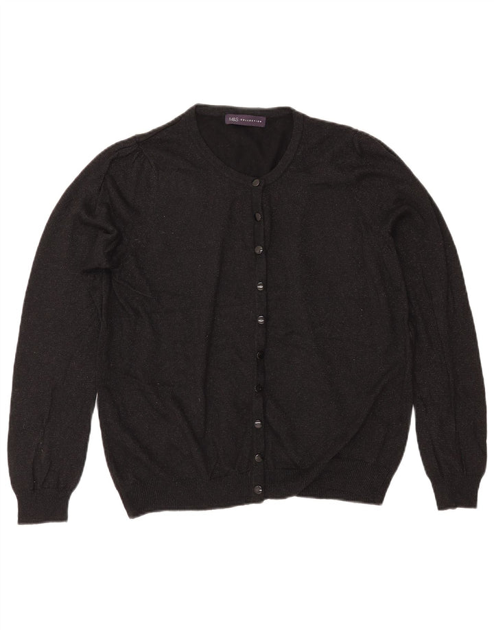 MARKS & SPENCER Maglione cardigan da donna UK 14 medio nero screziato