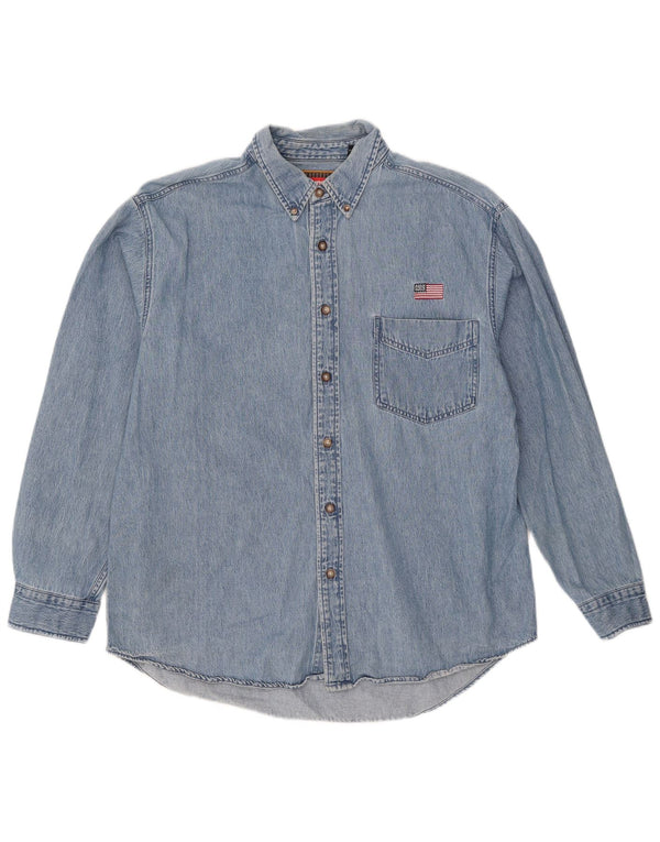Wrangler Mens Denim Shirt Large Blue Cotton