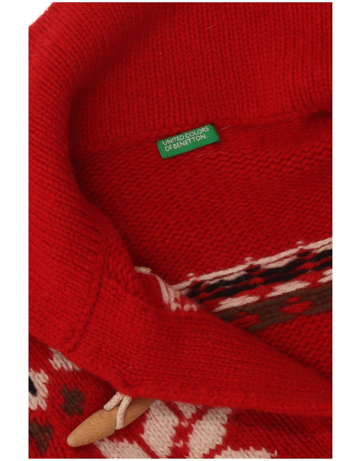 BENETTON Maglione cardigan corto da donna UK 10 Small Red Fair Isle