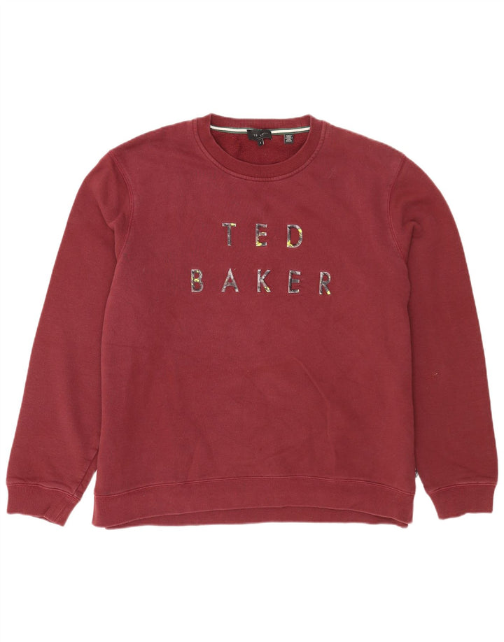 Ted Baker Felpa grafica da uomo Maglione taglia 5 XL Cotone bordeaux