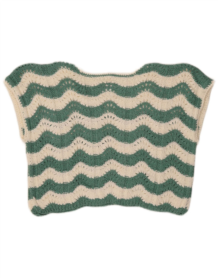 Canotta corta da donna all'uncinetto VINTAGE UK 14 Chevron verde medio