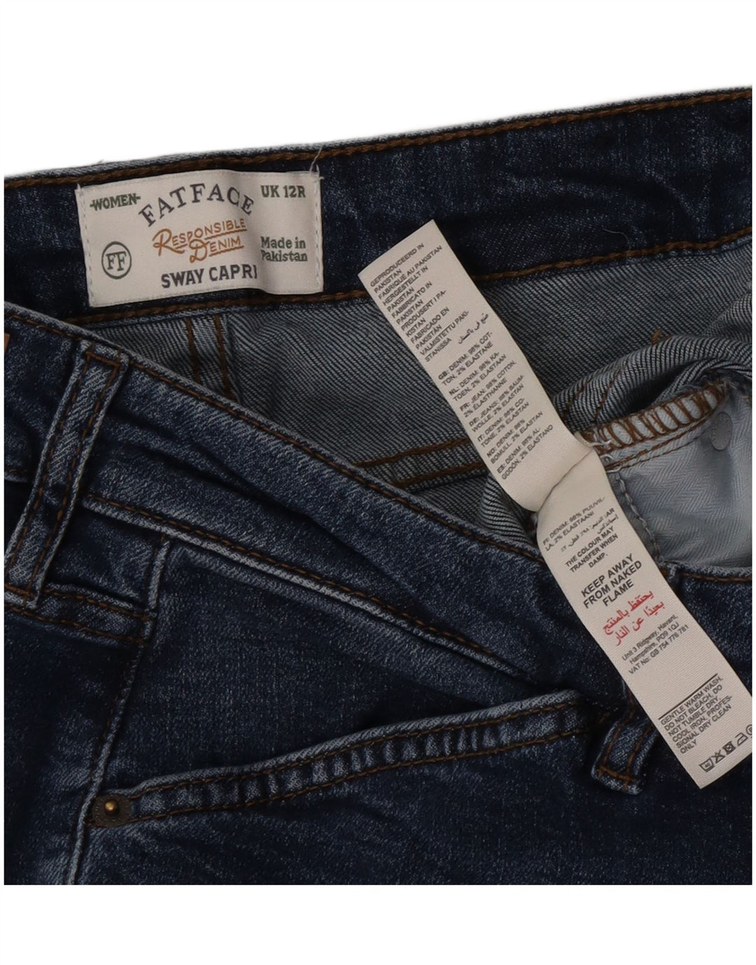 Jeans Capri Sway da donna Fat Face UK 12 Medio W32 L20 Cotone blu