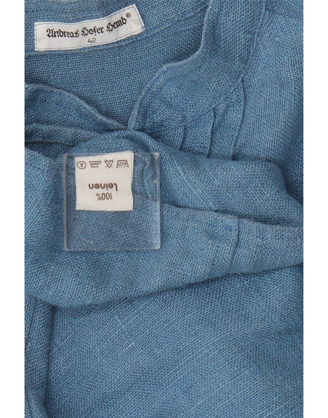 Camicetta oversize a maniche lunghe da donna vintage top EU 42 grande lino blu
