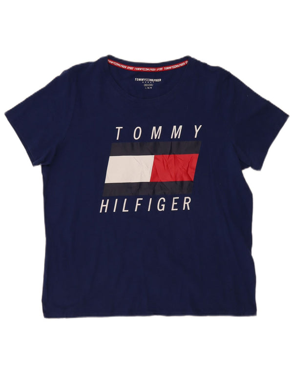 T-shirt grafica da donna Tommy Hilfiger Top UK 16 grande cotone blu navy