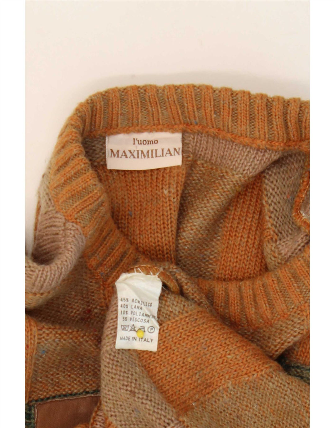 Maglione da uomo Maximilian girocollo in acrilico marrone medio a quadri