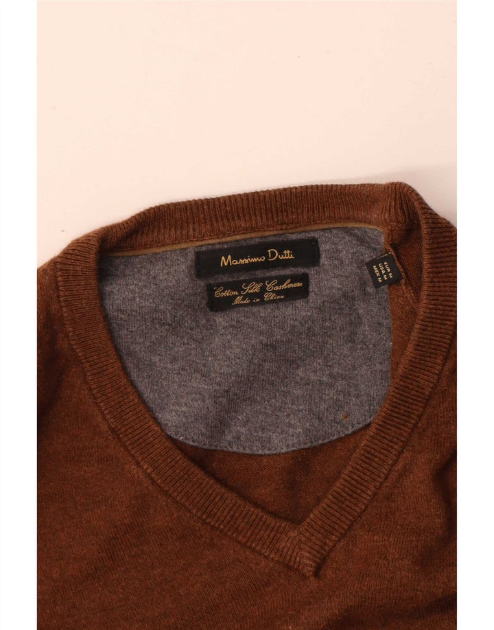Massimo Dutti Maglione da uomo con scollo a V in cotone marrone medio