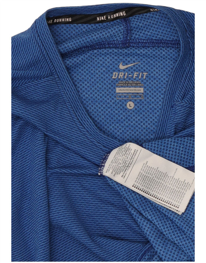 Nike Dri Fit Top da donna a maniche lunghe UK 14 Large Blu Gessato Poliestere