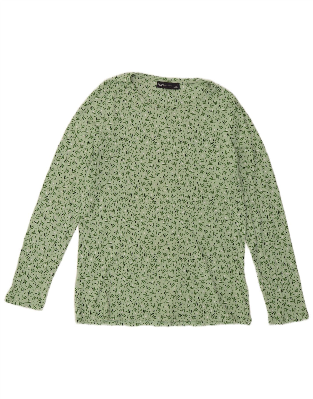 Marks & Spencer Top da donna a maniche lunghe UK 14 Cotone floreale verde medio