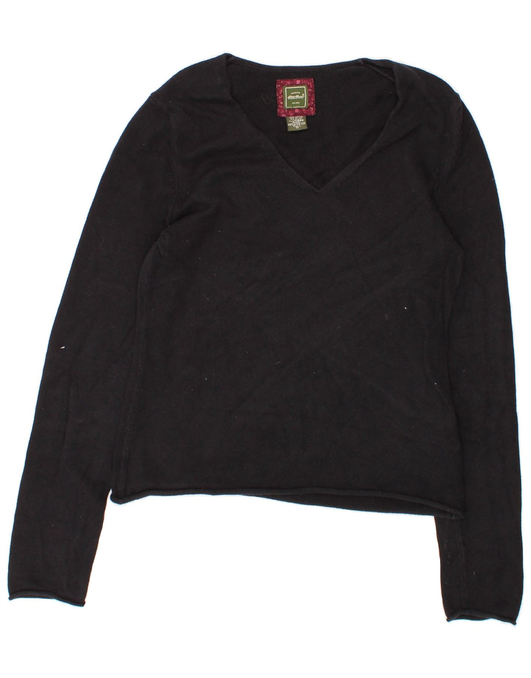 EDDIE BAUER Womens Tall V-Neck Jumper Sweater UK 12 Medium Black Cotton Vintage Eddie Bauer and Second-Hand Eddie Bauer from Messina Hembry 