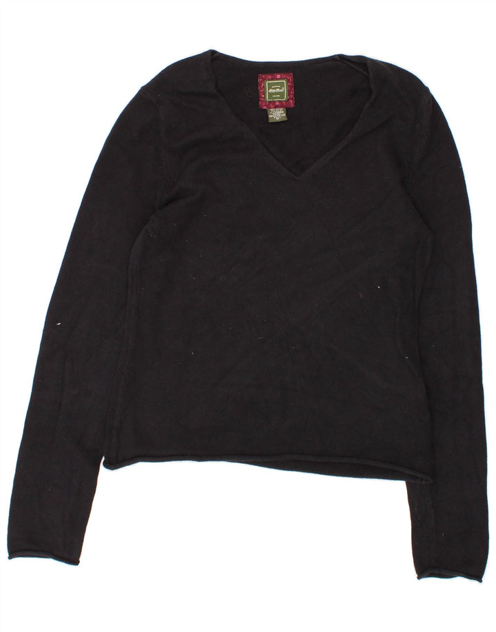 EDDIE BAUER Womens Tall V-Neck Jumper Sweater UK 12 Medium Black Cotton Vintage Eddie Bauer and Second-Hand Eddie Bauer from Messina Hembry 