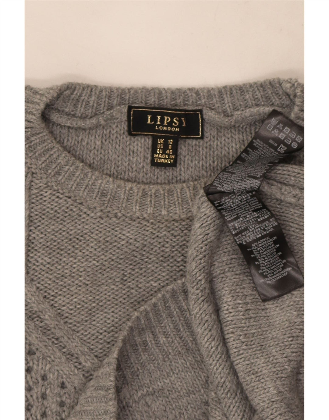 Maglione maglione girocollo da donna Lipsy UK 12 Acrilico grigio medio